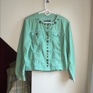 Live a Little‎ Mint Green Studded Jean Jacket